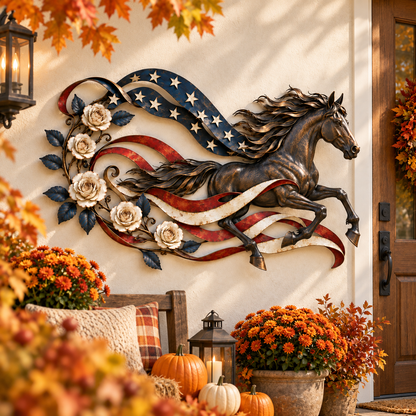 🇺🇸🐎Patriotic Horse American Flag Metal Wall Decor