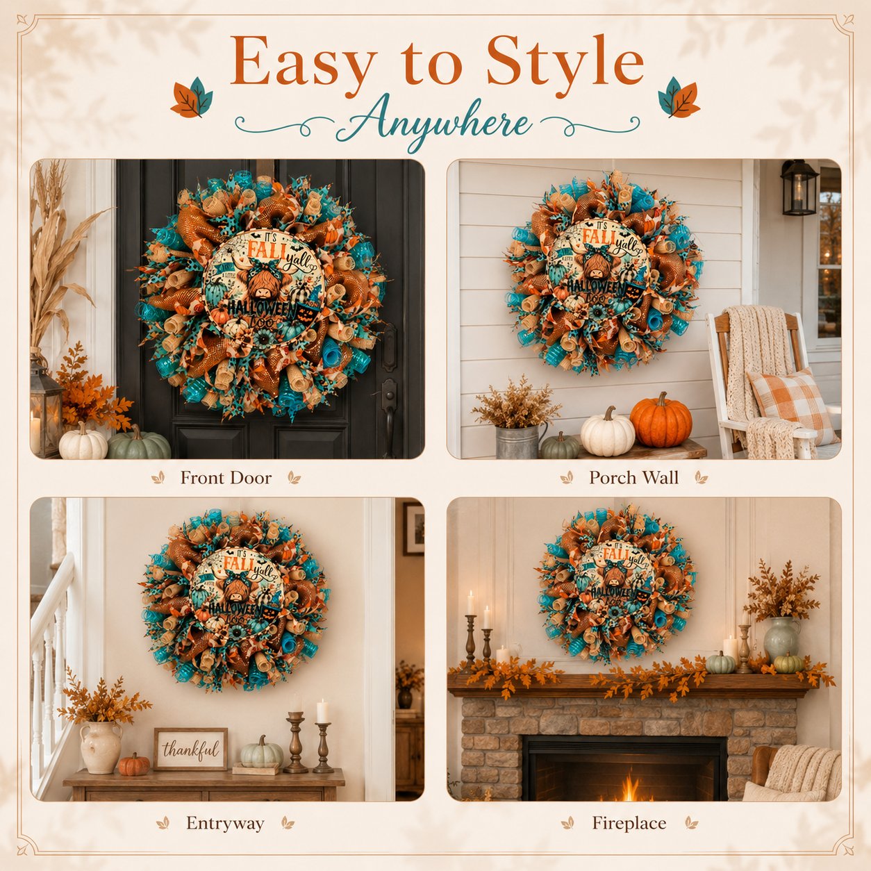 🐮🍂 Highland Cow Fall Halloween Wreath