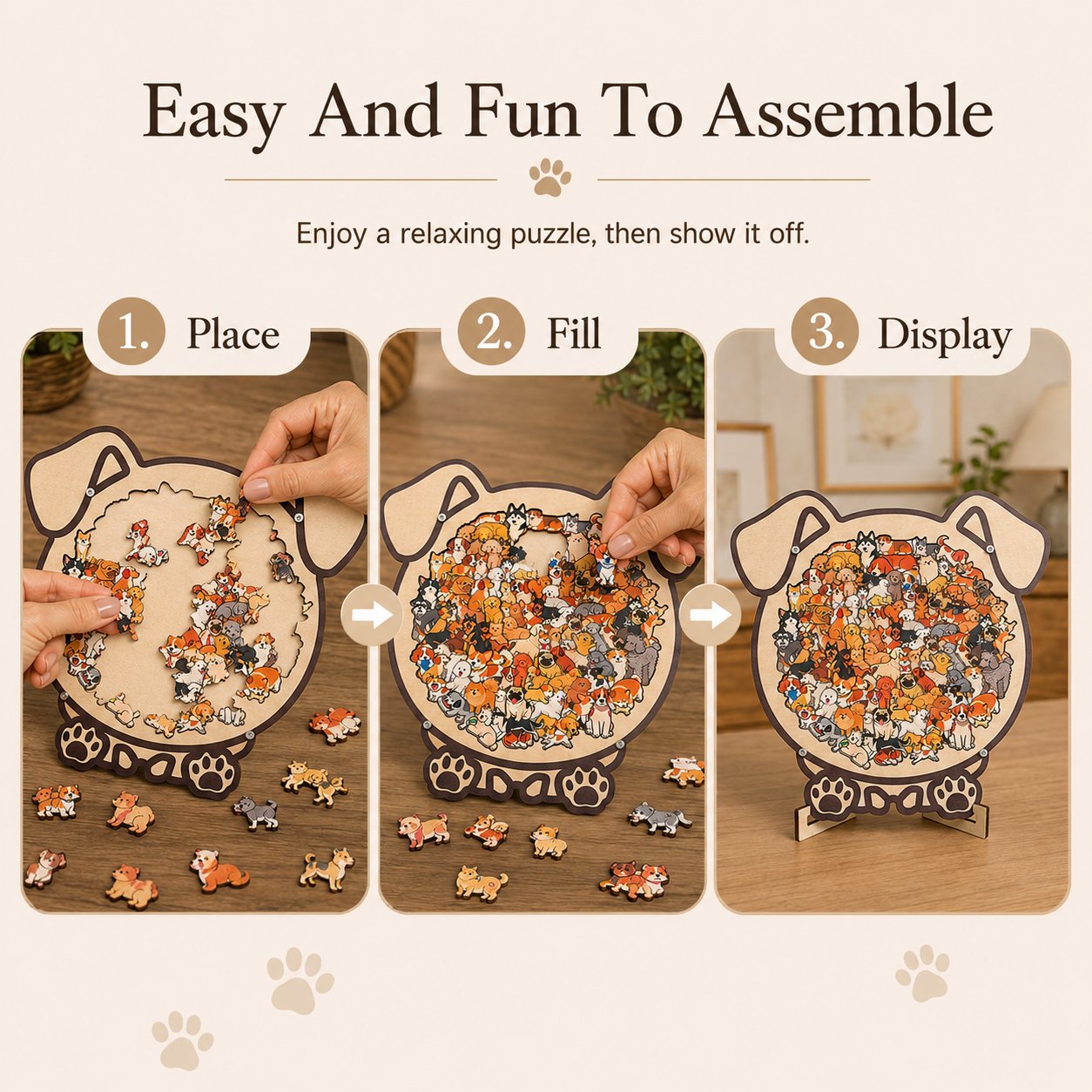 🔥Last Day 50% OFF - Charming Dog Breed Wooden Silhouette Puzzle Board With Stand