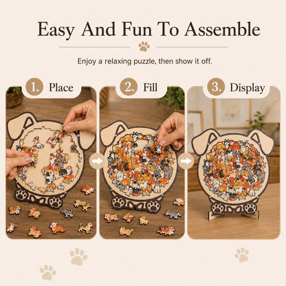 🔥Last Day 50% OFF - Charming Dog Breed Wooden Silhouette Puzzle Board With Stand