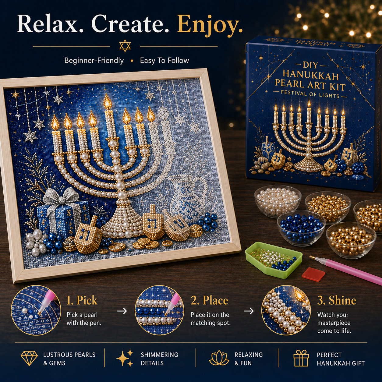 Hanukkah pearl artwork display