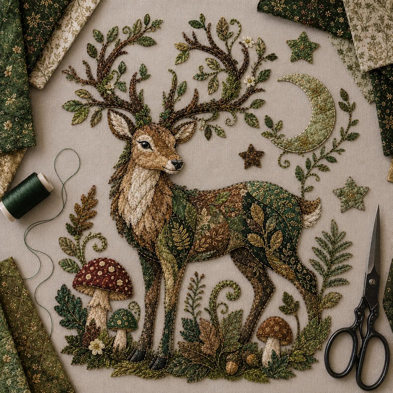 🏆 Limited-Time 50% OFF🔥 – 🌙 Beginner-Friendly Mythic Wilds DIY Layered Patchwork Art Kit | Complete Kit with Patterned Fabrics, Sewing Materials & Step-by-Step Guide Included 💕