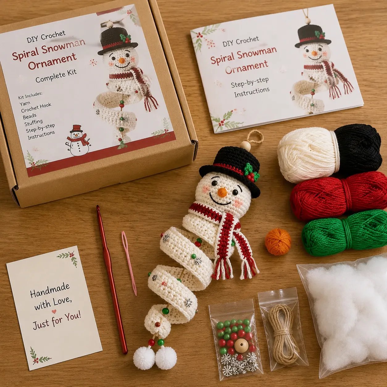 🔥 Limited Time Sale 49% OFF – ☃️ Crochet Snowman Spiral Ornament DIY Kit | Complete Beginner-Friendly Set with Soft Yarn, Crochet Hook, Festive Beads, Snowflakes & Step-by-Step Guide 🧶🎄✨