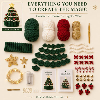 🎄Beginner-Friendly Light-Up Christmas Tree Crochet Hat DIY Kit | Complete Kit with Coordinated Yarn, LED Lights & Step-by-Step Guide Included 💕