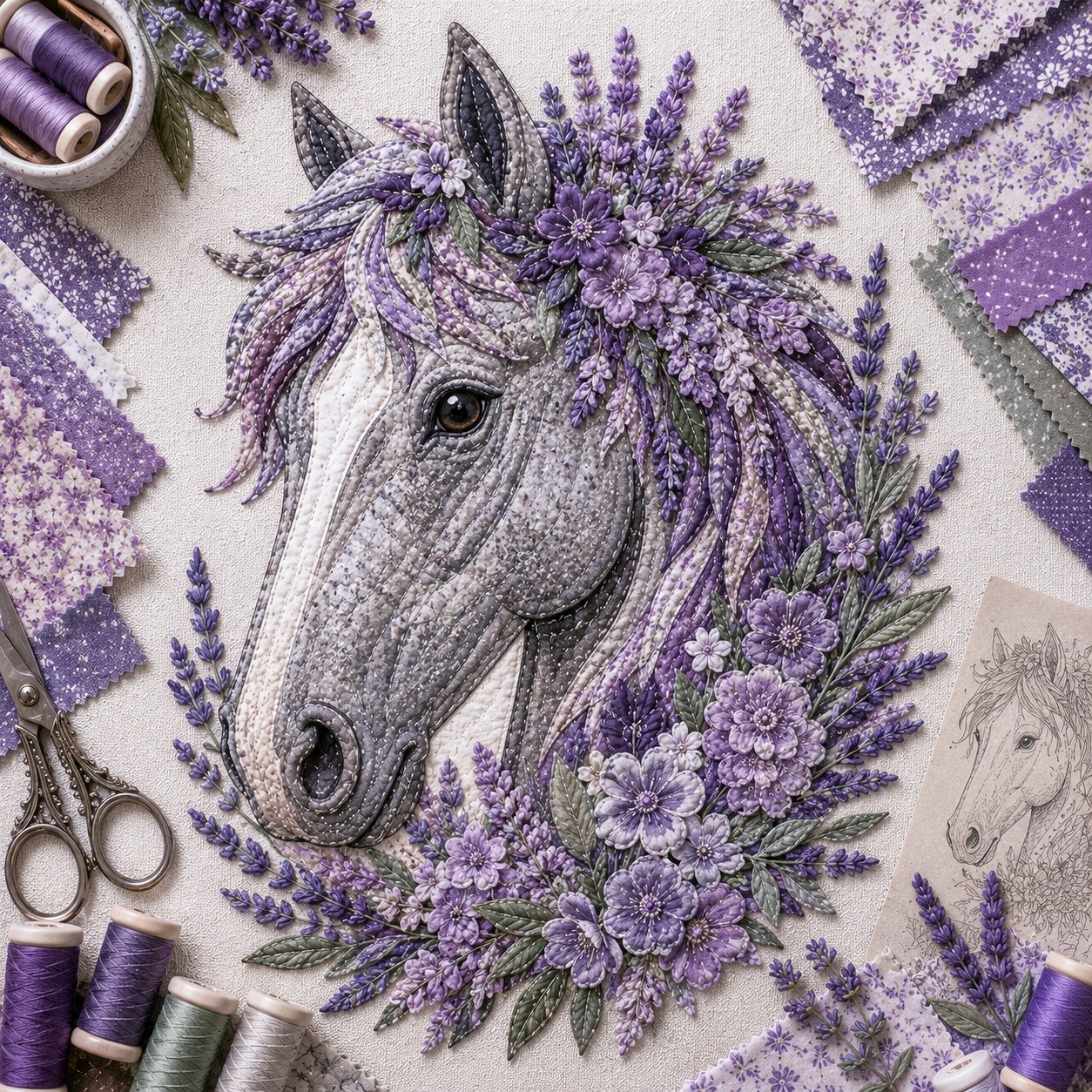 🔥LAST DAY 50% OFF - 🐴 Floral Horse Patchwork Fabric DIY Decor Kit — Handmade Fabric Horse Art with Flowers, Nature & Rustic Charm