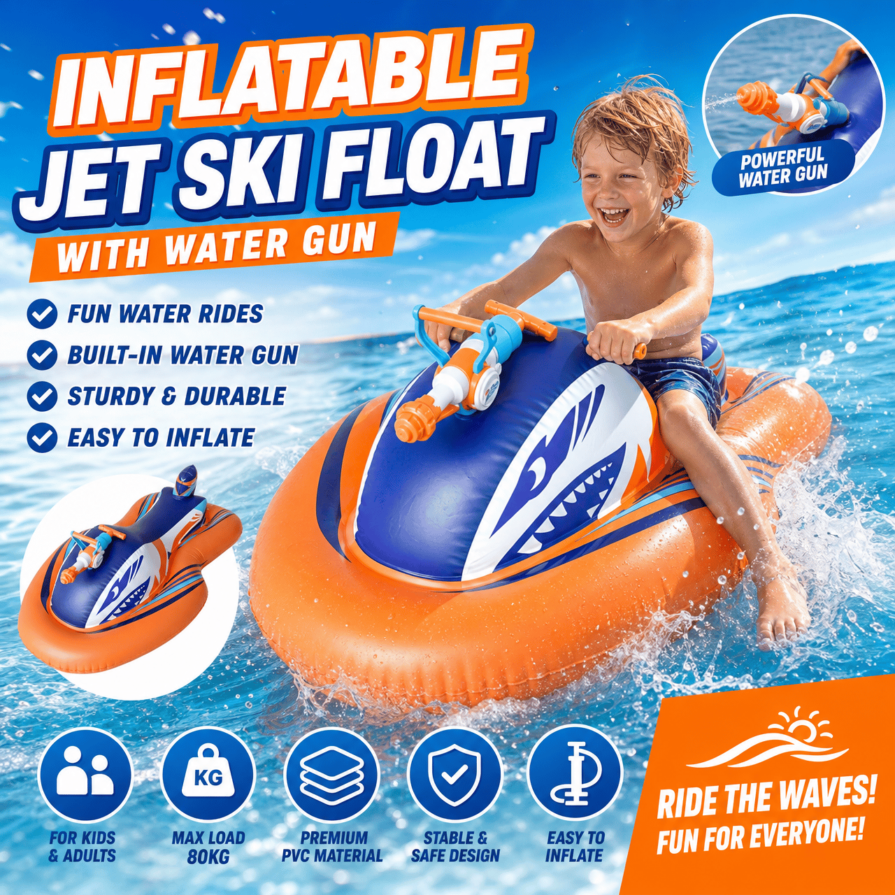🏆2026 Upgraded 60% OFF🌊 2-in-1 Shark Inflatable Jet Water Ski🚤 Built-in Water Gun