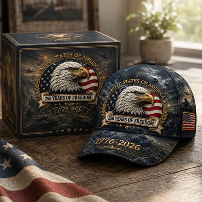✨2026 Ahlwomax®250 Years of Freedom Eagle Cap | Embroidered Patriotic Vintage Baseball Hat – 1776–2026 American Tribute Edition