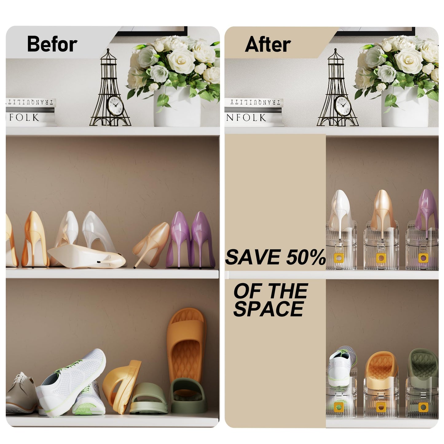Adjustable Double-Layer Clear Shoe Slots Organizer