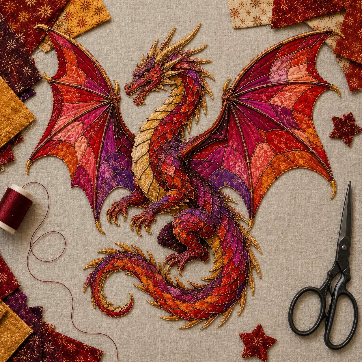 🏆 Limited-Time 50% OFF🔥 – 🌙 Beginner-Friendly Mythic Wilds DIY Layered Patchwork Art Kit | Complete Kit with Patterned Fabrics, Sewing Materials & Step-by-Step Guide Included 💕