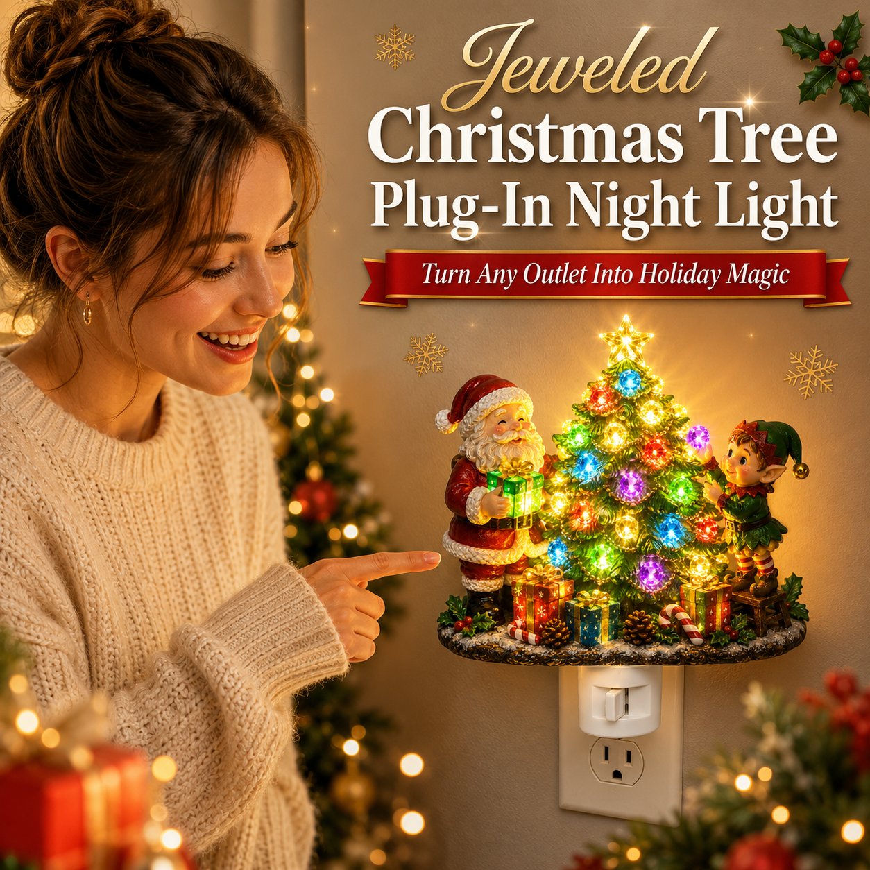 Jeweled Christmas Tree Plug-In Night Light