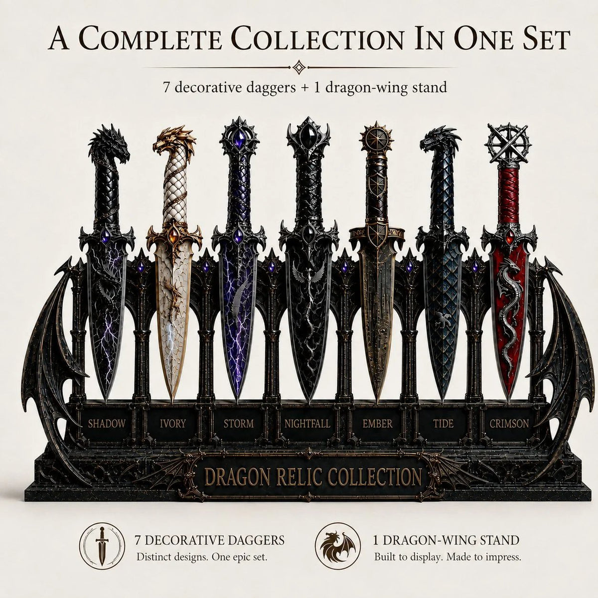 Dragon Relic Collection – 7-Piece Fantasy Dagger Display Set