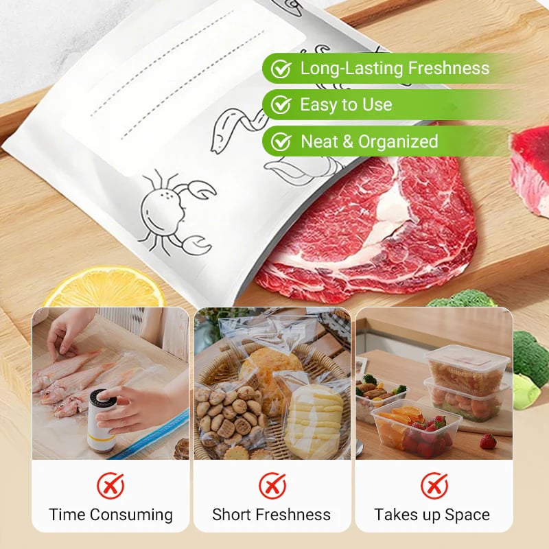 Reusable Aluminum Foil Sealed Fresh Keeping Bags, Double Zipper Leakproof Moisture Proof Food Storage Pouch for Fridge Freezer Meat Vegetable