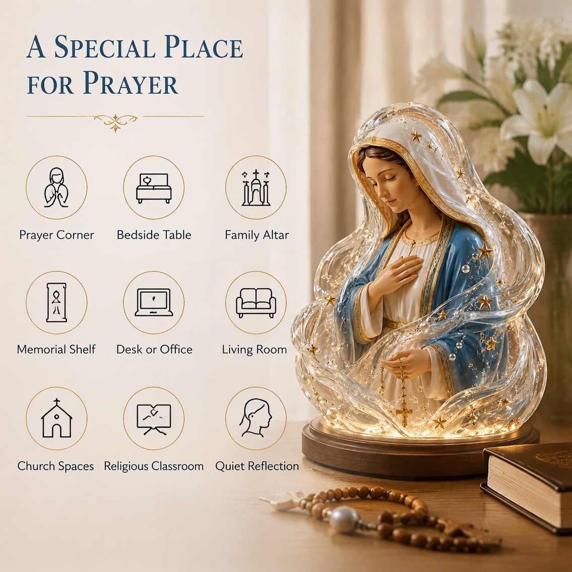 🔥HOT SALE🔥🙏Our Lady of Starlight Illuminated Prayer Statue | Religious Decor & Faith Gift✨