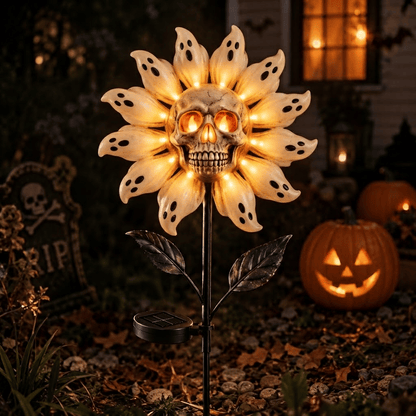 👻 Skull & Ghost Sunflower Solar Garden Stake