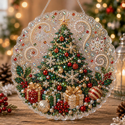 🎄 LAST DAY 49% OFF – ✨ Christmas Pearl Diamond Art Hanging Ornament Kit | Luxury Flocked Canvas with Scratch-Resistant Non-Fading Pearl Beads DIY Handmade Holiday Hanging Decor 🎅💎