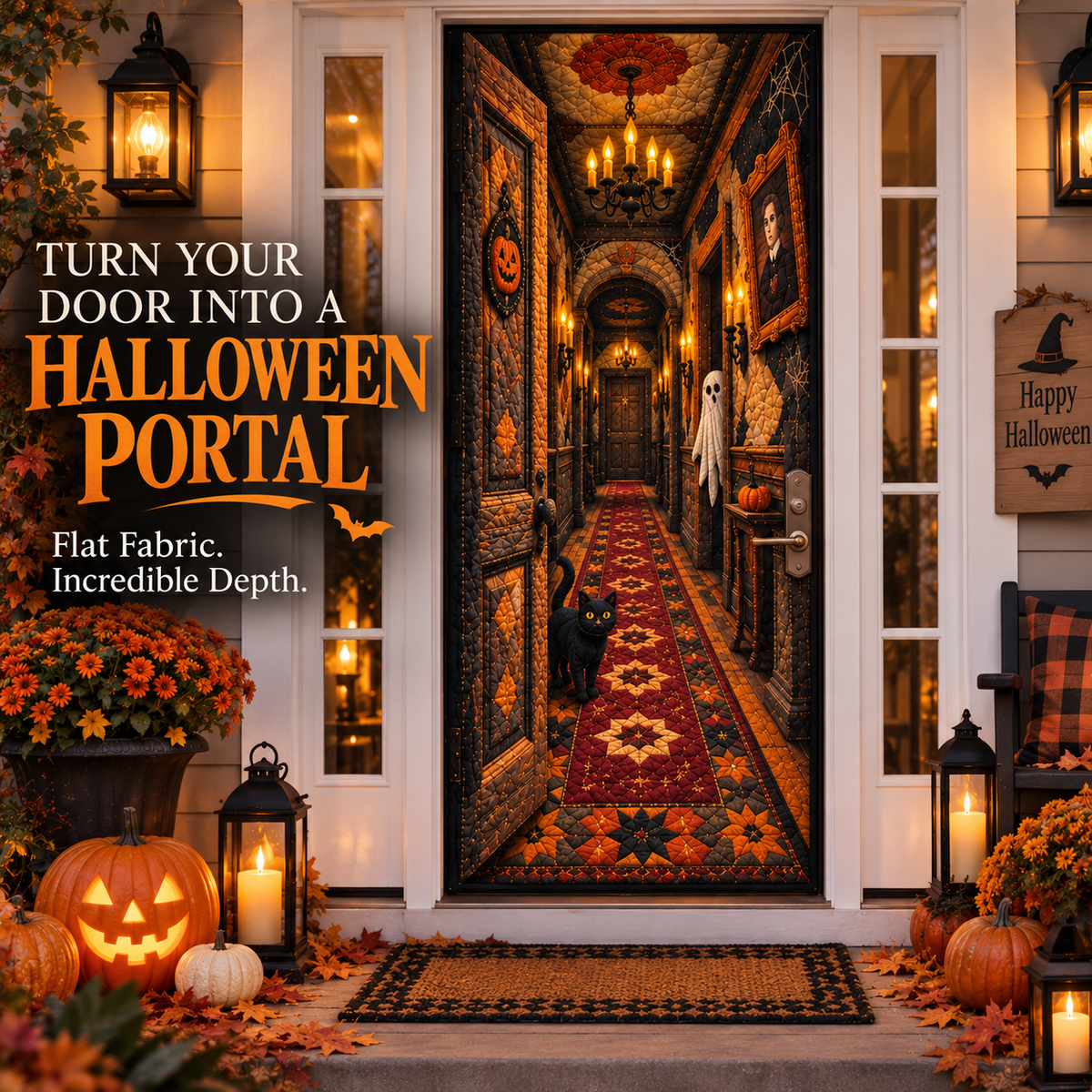 3D Halloween haunted hallway door cover