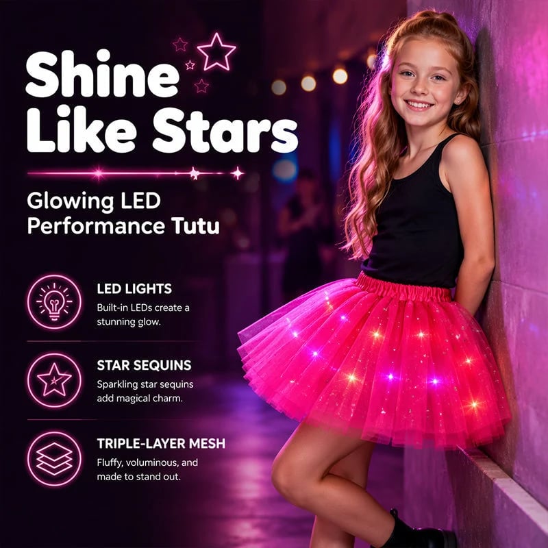 🏆 Last Day 50%OFF!🎁LED Light Up Sequin Tutu Skirt Star Mesh Princess Skirt for Girls and Adults