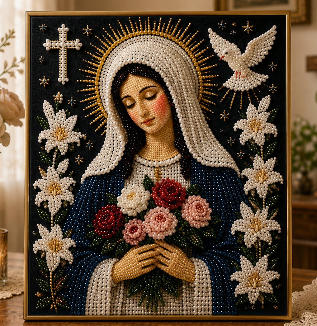 🙏New Arrivals 49% OFF-2026 Divine Pearl Bead Virgin Mary Icon – A Peaceful DIY Faith Art Gift ✨