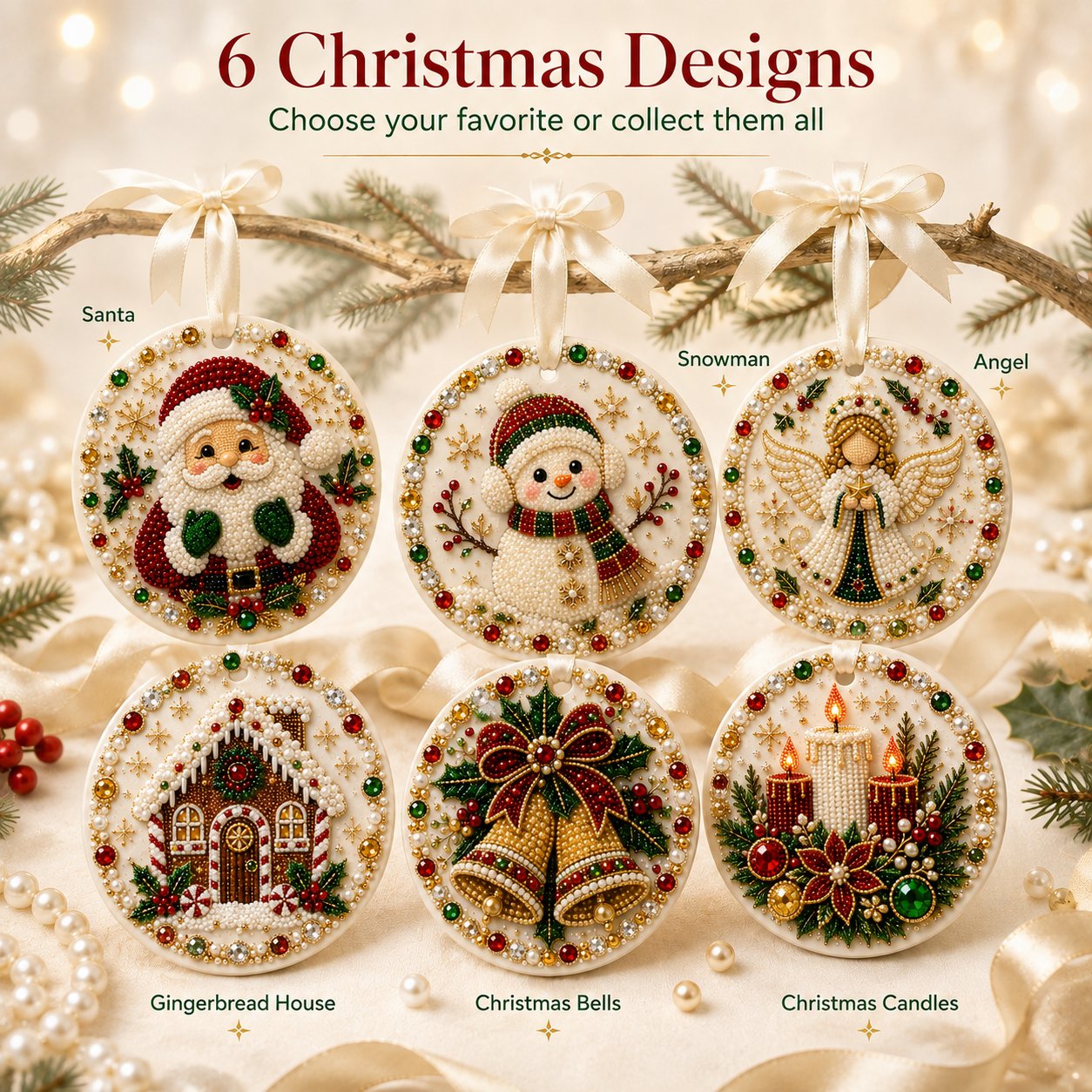 🌲✨ DIY Pearl & Gem Christmas Ornament Collection