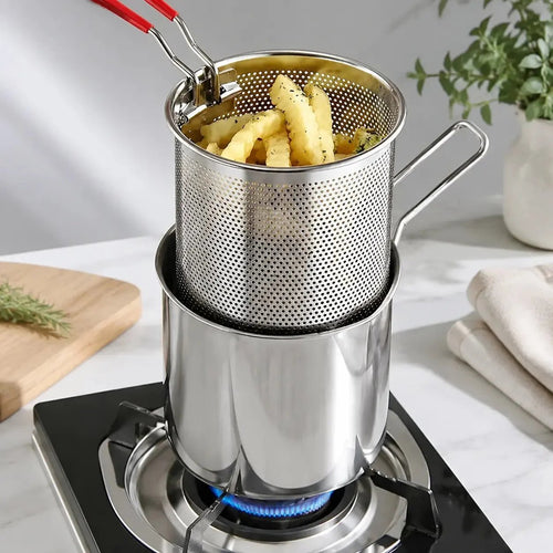 🎁Last Day Promotion 49% OFF🔥Compact Fry Pot with Filter Basket – Stainless Steel, Complete Accessory Kit