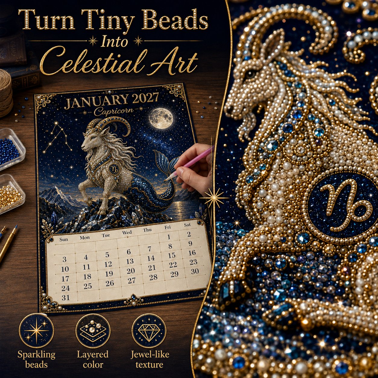 🌙 Beginner-Friendly 2027 Twelve Zodiac Bead Art Calendar Kit | Complete Kit with Zodiac Design Base, Decorative Beads & Step-by-Step Guide Included 💕