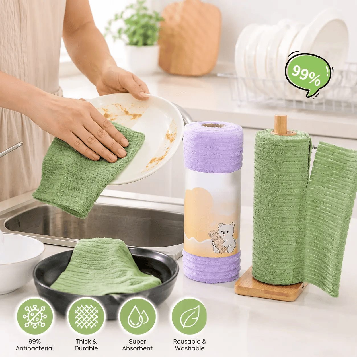 Tearable Plush Cleaning Cloth Roll for Kitchen & Household Cleaning