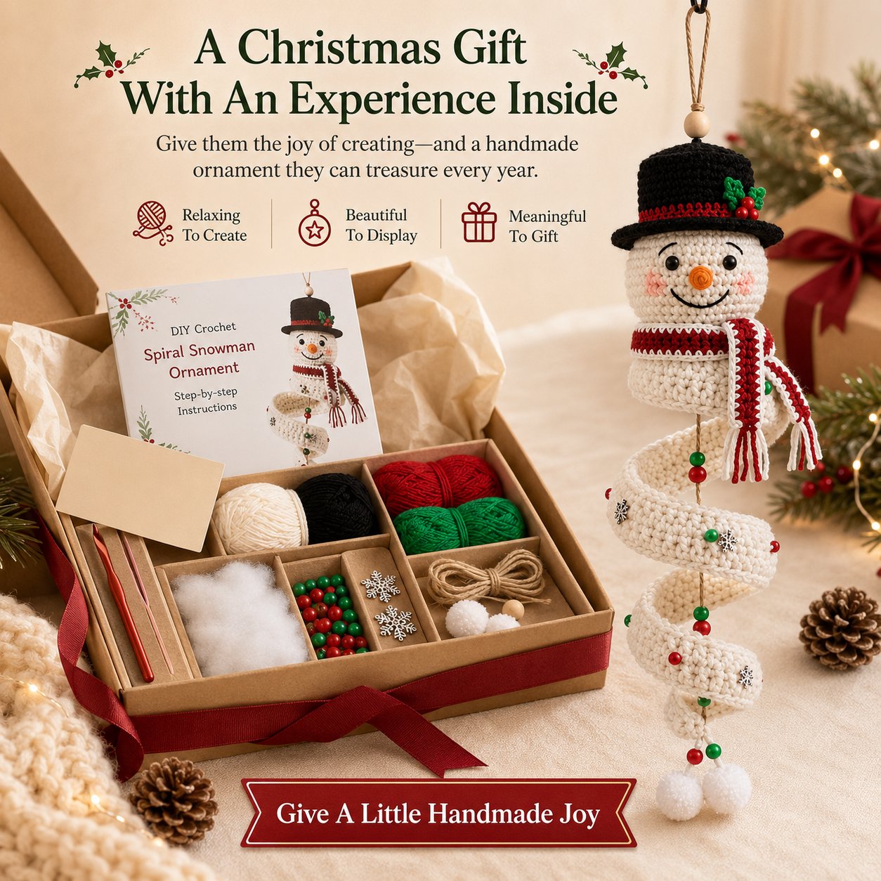🔥 Limited Time Sale 49% OFF – ☃️ Crochet Snowman Spiral Ornament DIY Kit | Complete Beginner-Friendly Set with Soft Yarn, Crochet Hook, Festive Beads, Snowflakes & Step-by-Step Guide 🧶🎄✨