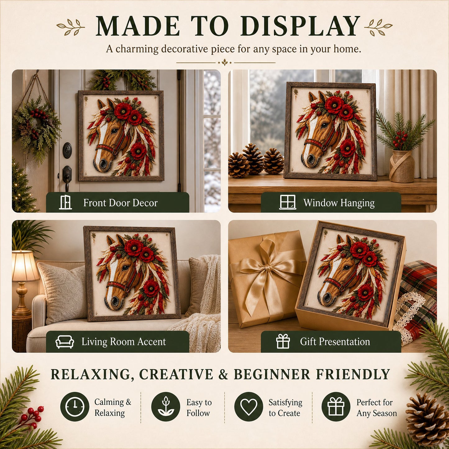 🔥LAST DAY 50% OFF - 🐴 Floral Horse Patchwork Fabric DIY Decor Kit — Handmade Fabric Horse Art with Flowers, Nature & Rustic Charm