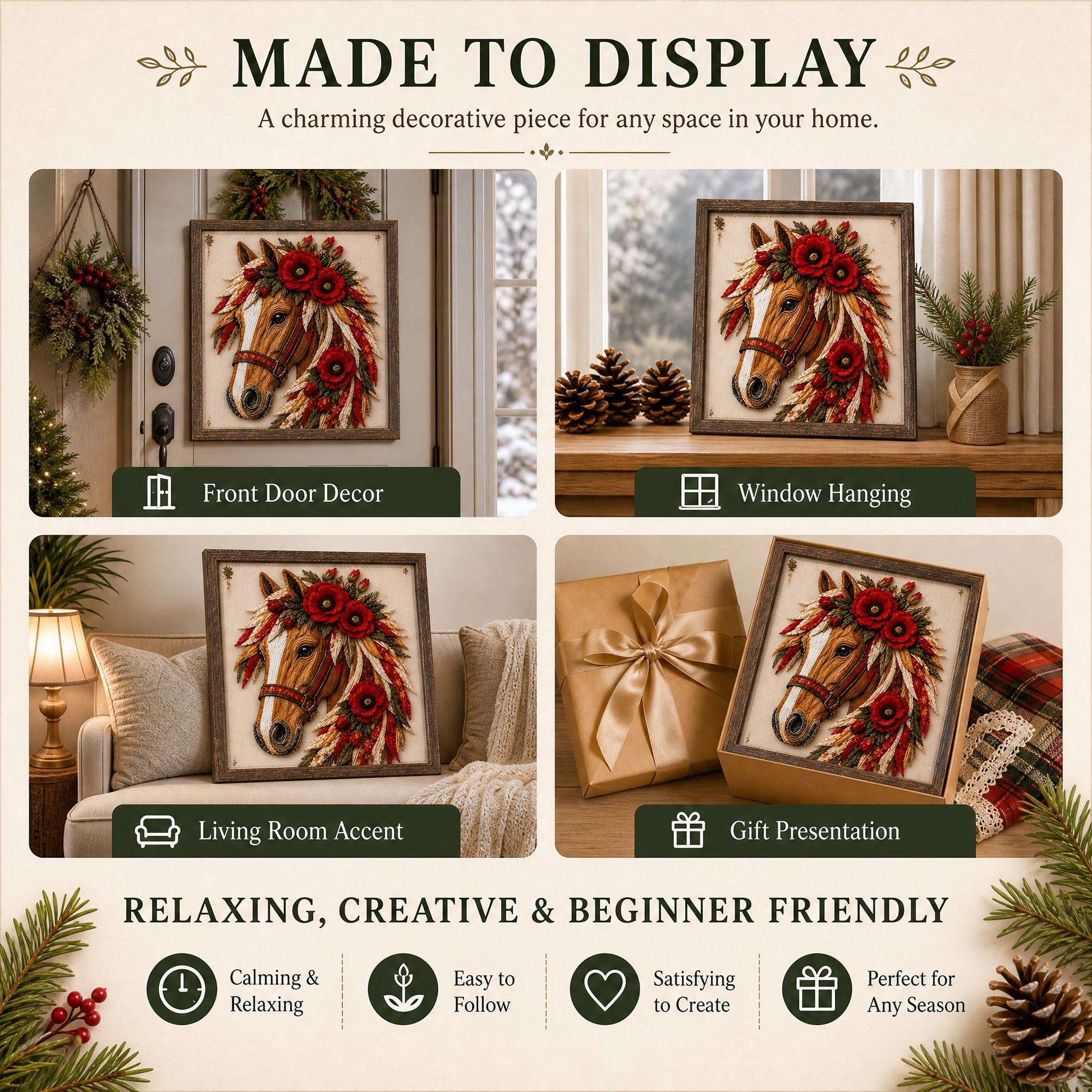 🔥LAST DAY 50% OFF - 🐴 Floral Horse Patchwork Fabric DIY Decor Kit — Handmade Fabric Horse Art with Flowers, Nature & Rustic Charm