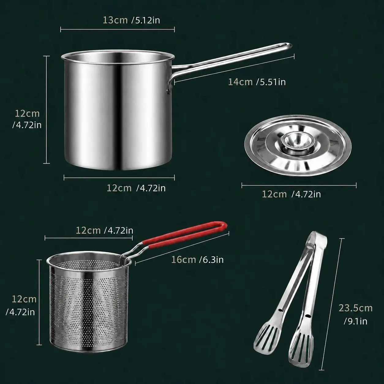 🎁Last Day Promotion 49% OFF🔥Compact Fry Pot with Filter Basket – Stainless Steel, Complete Accessory Kit