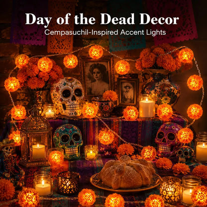 3M 20-LED Marigold String Lights for Ofrenda, Halloween & Fall Decor