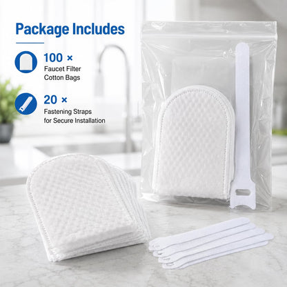 💧Universal Faucet Filter Cotton Bags | 100 PCS Splash-Proof Set