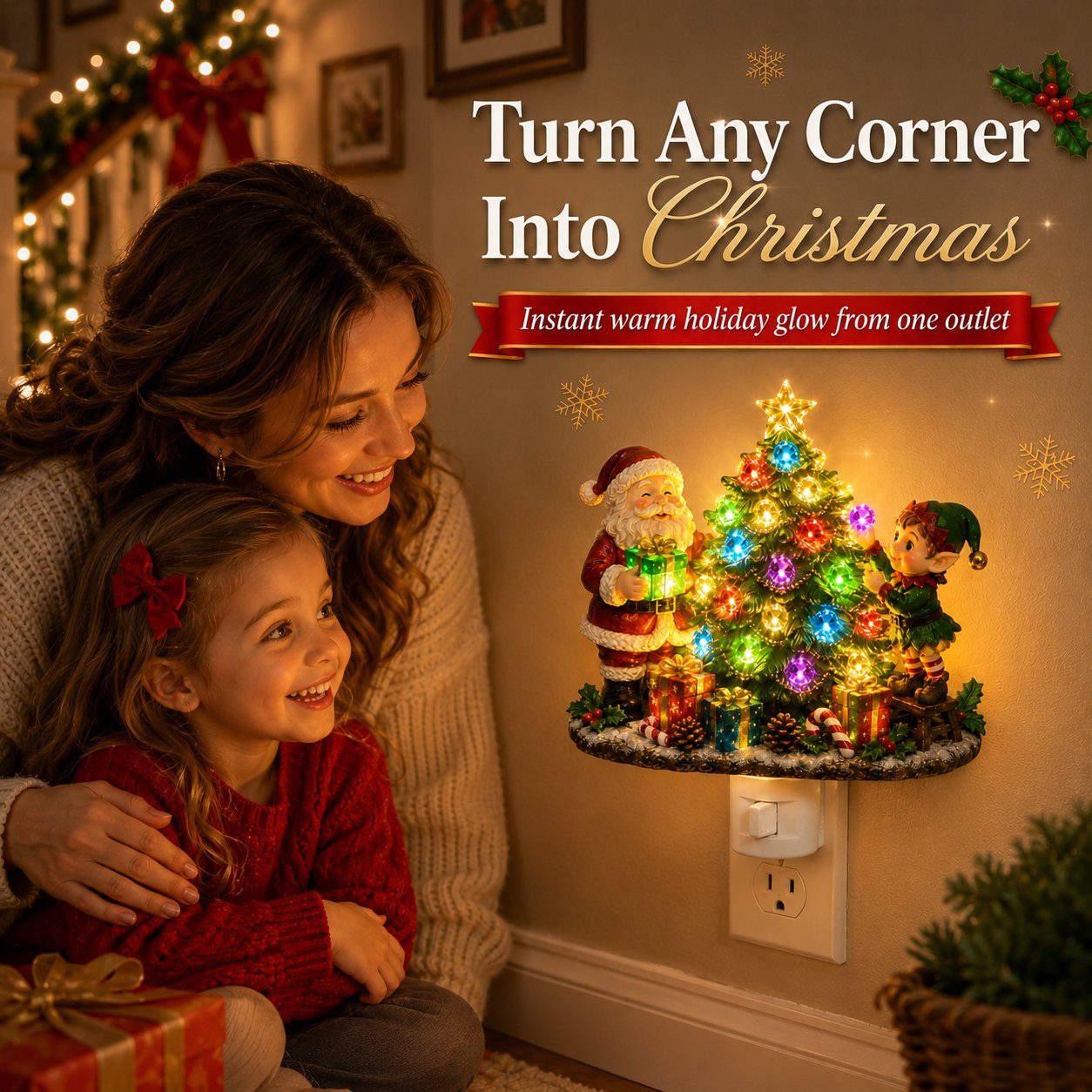 Jeweled Christmas tree night light full product view