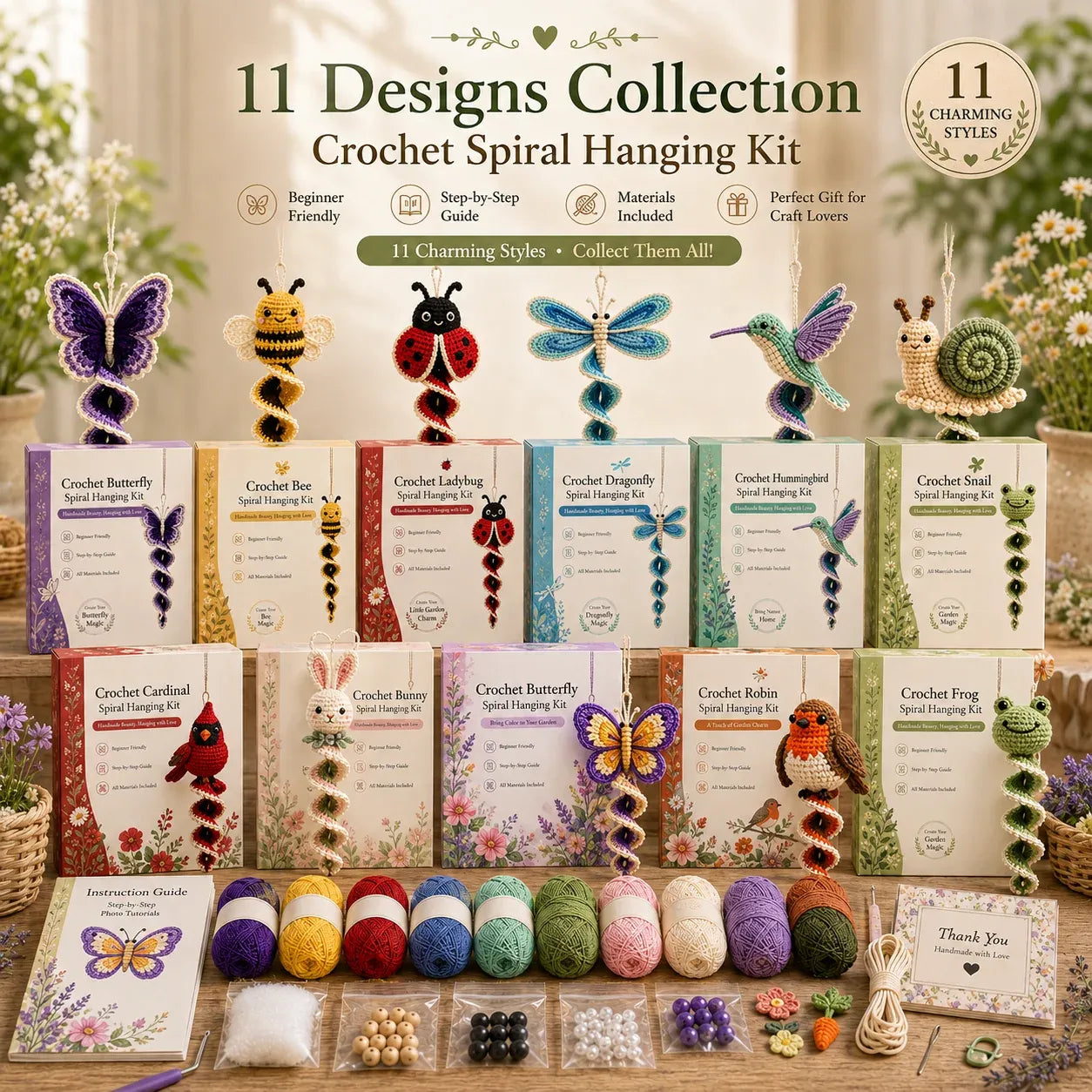 🔥LAST DAY 50% OFF - 🎁Crochet Spiral Hanging Kit – Beginner-Friendly DIY Garden Animal Decor 🧶🌿