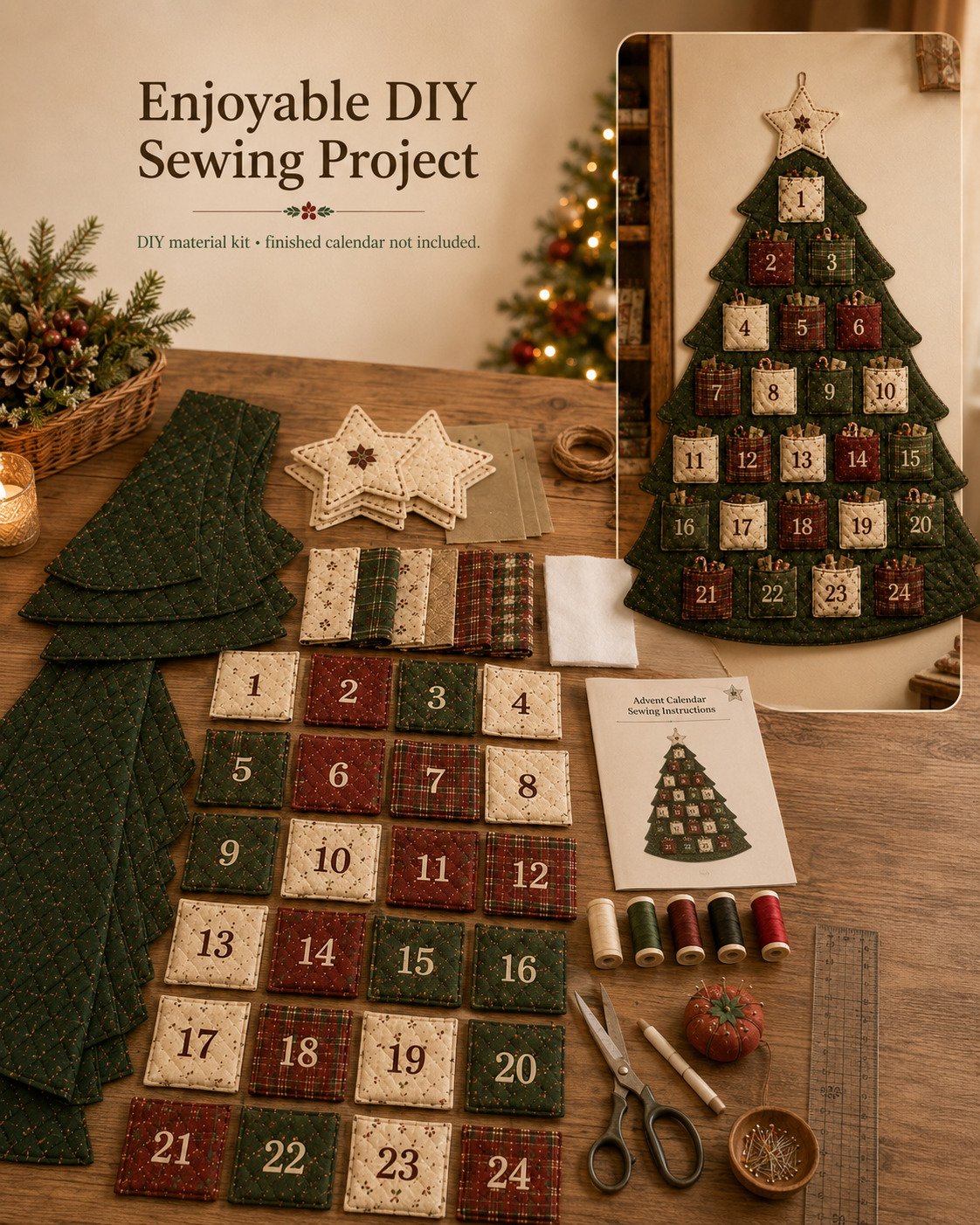 🔥Last Day 49% OFF - 🎄✨DIY 24-Pocket Fabric Christmas Advent Tree Kit(📦 Buy 2 Free Shipping)