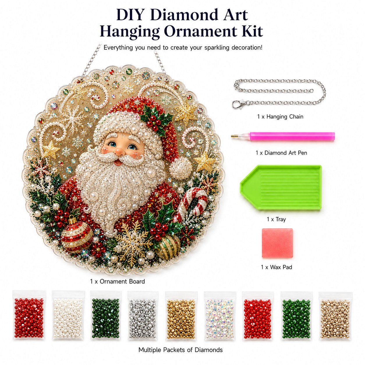 🎄 LAST DAY 49% OFF – ✨ Christmas Pearl Diamond Art Hanging Ornament Kit | Luxury Flocked Canvas with Scratch-Resistant Non-Fading Pearl Beads DIY Handmade Holiday Hanging Decor 🎅💎