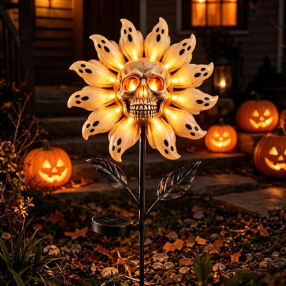 👻 Skull & Ghost Sunflower Solar Garden Stake