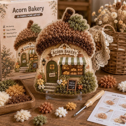 ✨ Whimsical Village 3D Fabric Poke Art Kit | No-Sew Storybook Cottage Craft with Soft 3D Texture, Poke Tool & Display Stand 🏡🧵