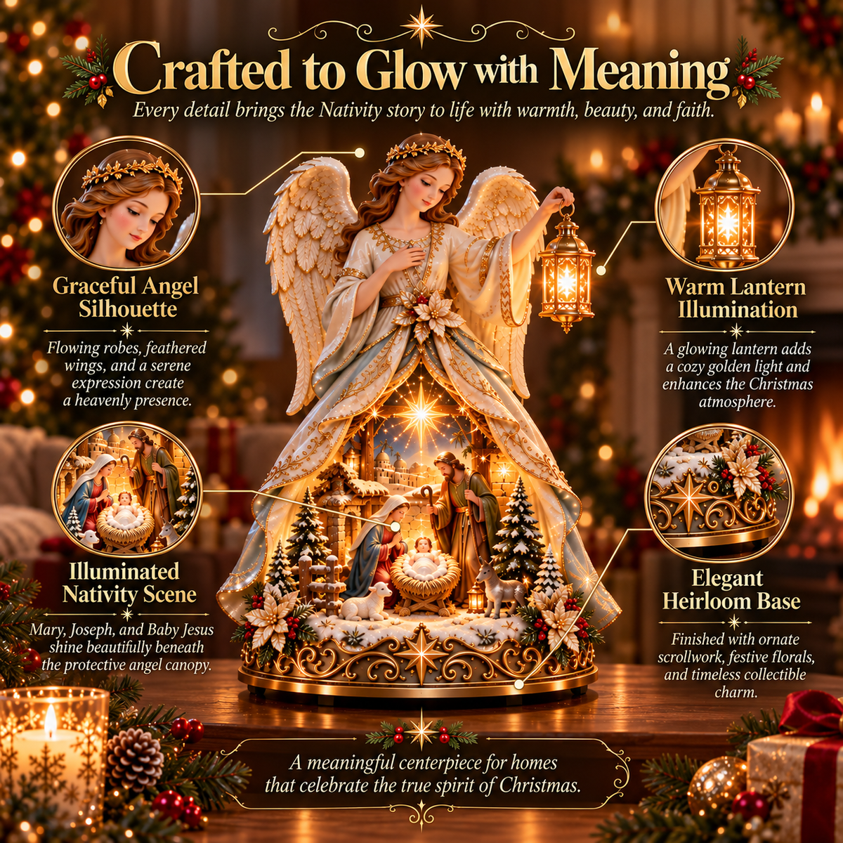 Angel Nativity Heirloom Lamp details