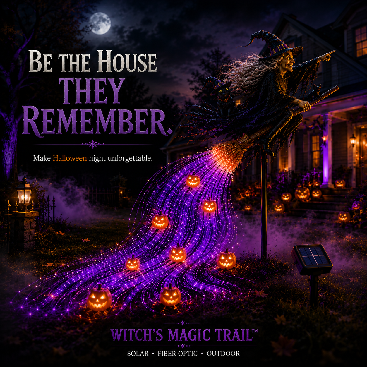 Halloween Witch Magic Trail yard decoration at night