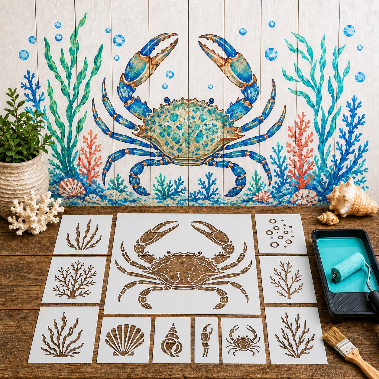 🐙 Reusable Ocean Octopus Mural Stencil Set | Bring Plain Walls & Fences to Life with a Bold Underwater Scene 🌊🎨✨
