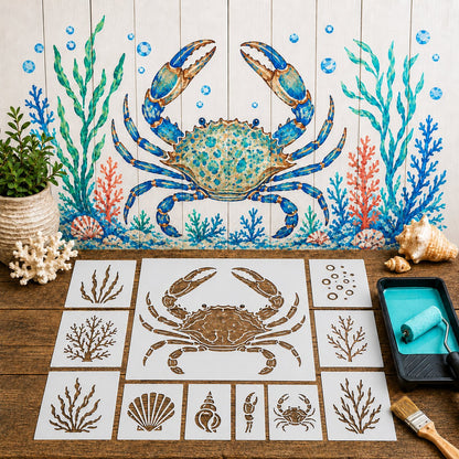🐙 Reusable Ocean Octopus Mural Stencil Set | Bring Plain Walls & Fences to Life with a Bold Underwater Scene 🌊🎨✨
