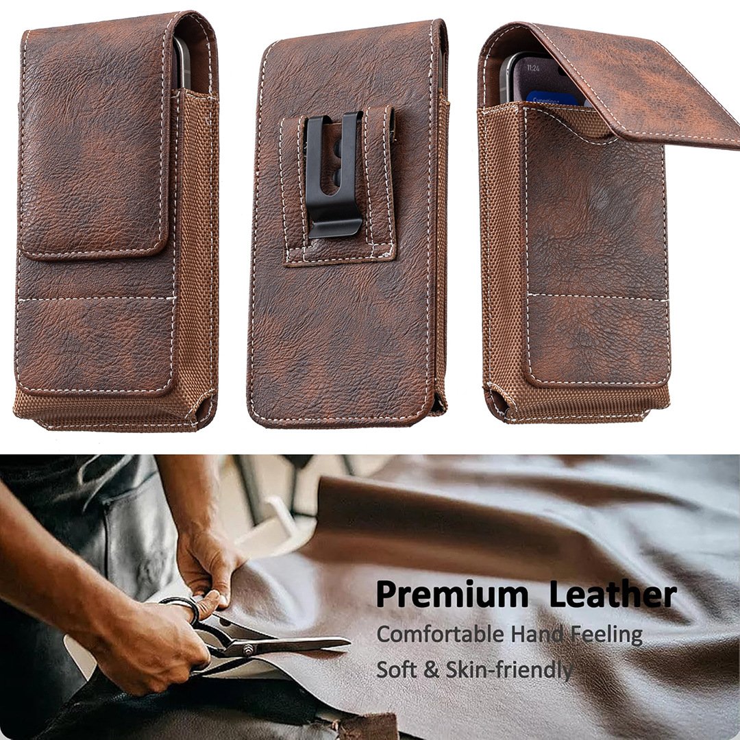 ⚡Big Discount | Waist Belt Cell Phone Pouch 📱 Multi-Pocket Leather Holster with Card Holder