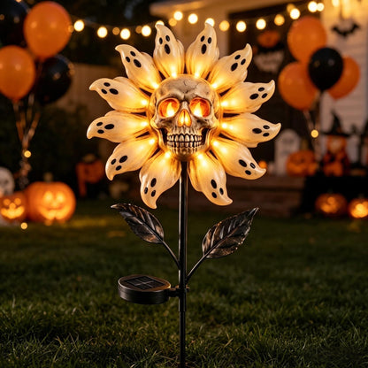 👻 Skull & Ghost Sunflower Solar Garden Stake