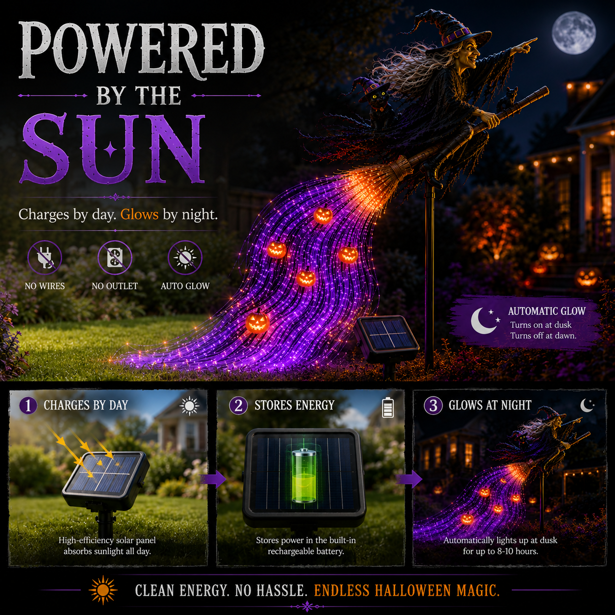 Witch Halloween solar yard display