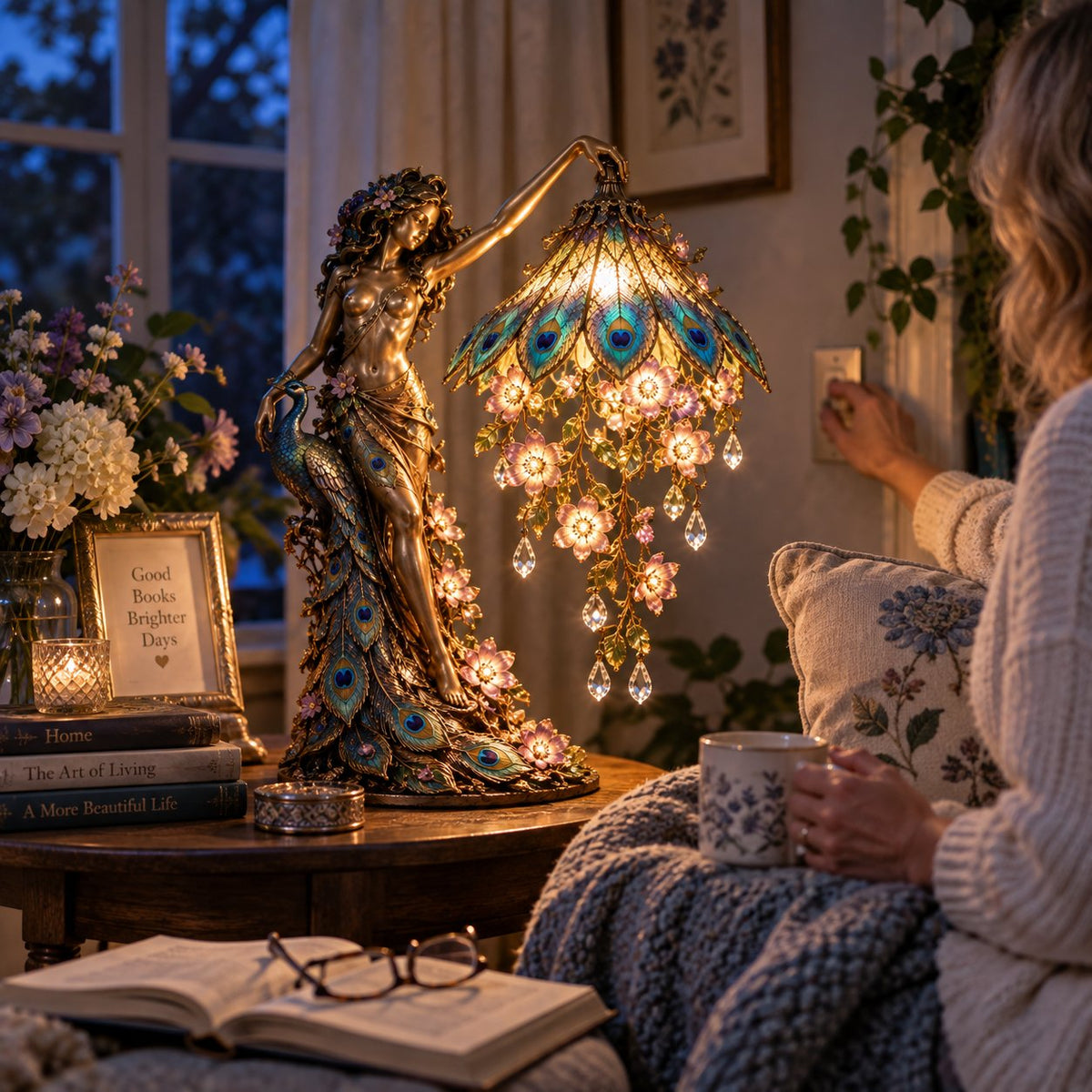 ✨🦚 Peacock Goddess Table Lamp