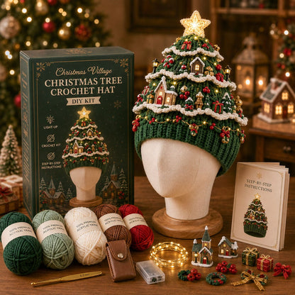🎄Beginner-Friendly Light-Up Christmas Tree Crochet Hat DIY Kit | Complete Kit with Coordinated Yarn, LED Lights & Step-by-Step Guide Included 💕