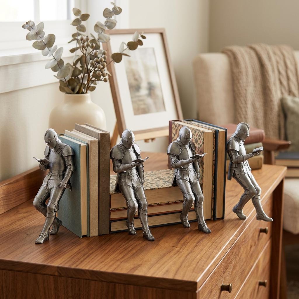 ⚔️ Reading Knight Bookshelf Statue | Medieval Fantasy Bookend Décor
