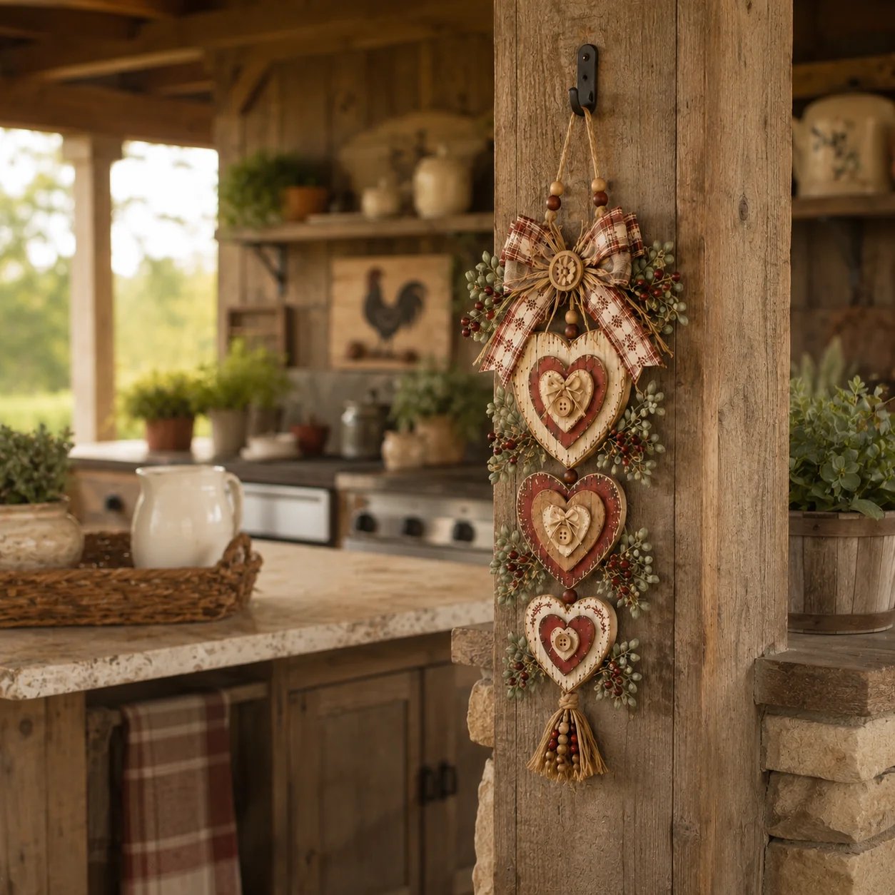 🍂🤎Vintage Farmhouse Layered Heart Wall Hanging