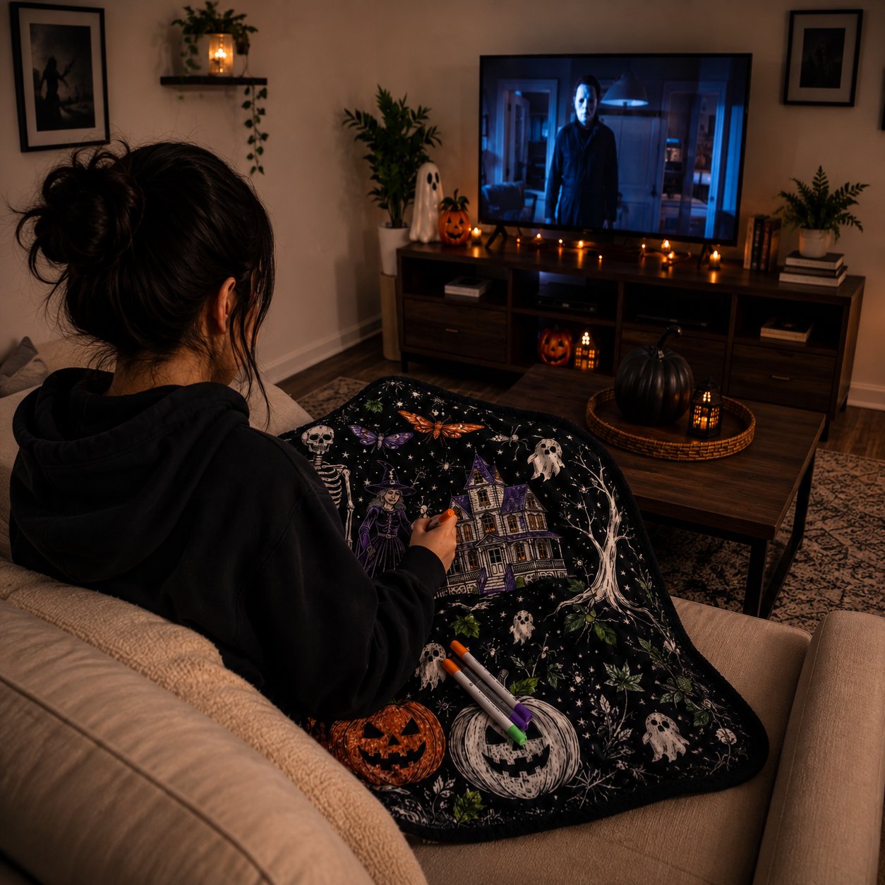 🔥Last Day 49% OFF - 🎃👻Trick Or Trace Halloween Coloring Blanket🎨